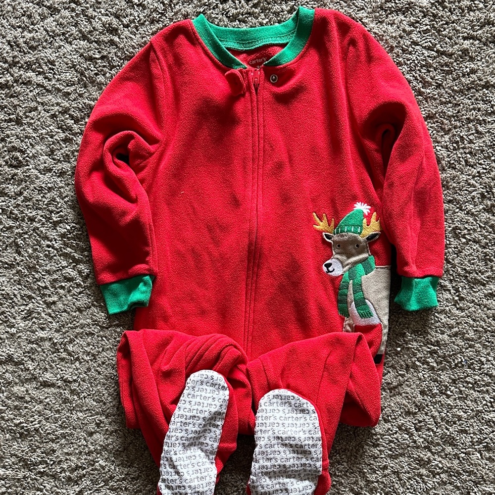 Carter's Red and Green Reindeer Footie